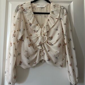 Astr Floral Ruffle Blouse - Cream and Orange